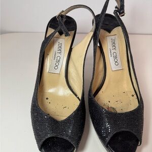 Jimmy Choo Black Peep-Toe Slingback Heels